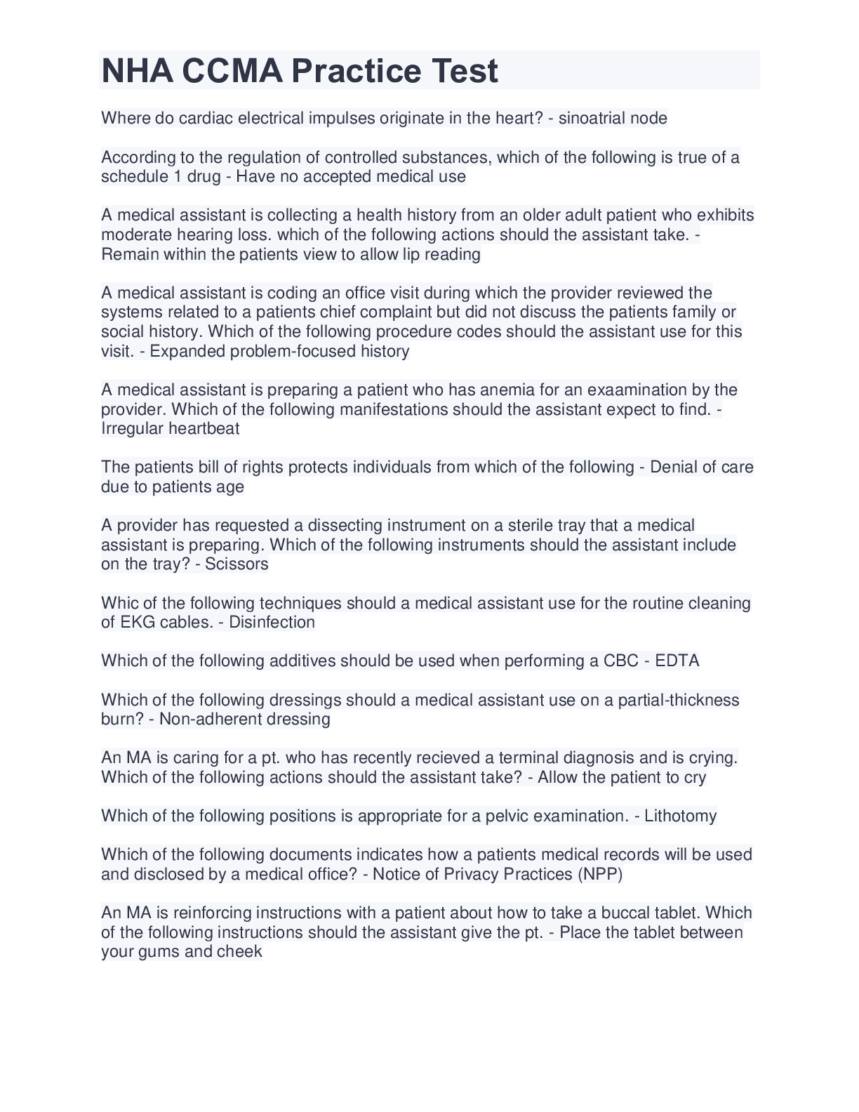 Preview image of NHA CCMA Practice Test document